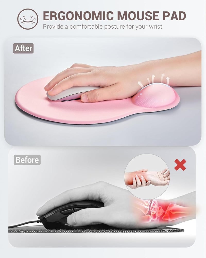 Laborio Ergonomic Mouse Pad Wrist Support Set, Memory Foam Keyboard Wrist Rest Set, Relieve Wrist Pain Keyboard Pad, Non-Slip Base Mousepad(Pink Set) - Image 2